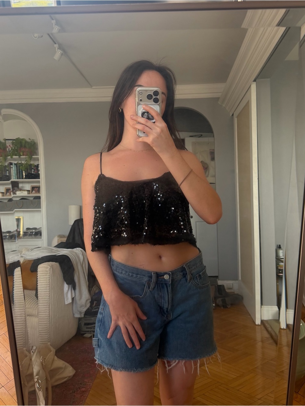 Show Me Your Mumu Black Sequin Crop Top